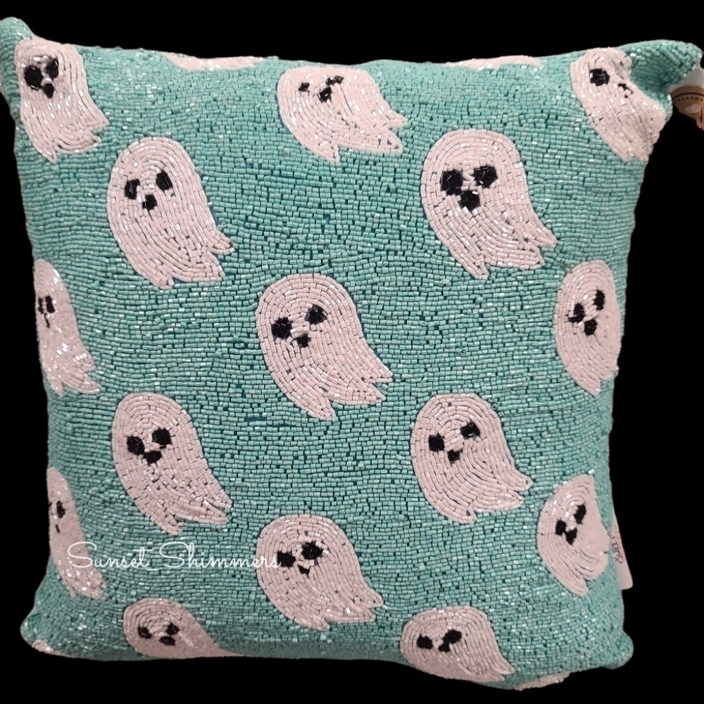 Blue Beaded Ghost Throw Pillow Decor New
